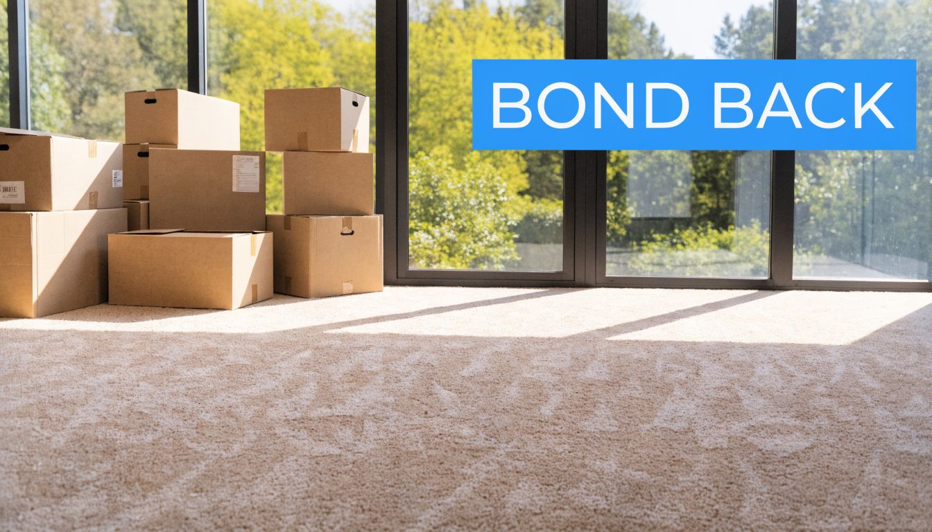 Cardboard moving boxes neatly stacked on a clean, beige carpet in an empty room with large windows.