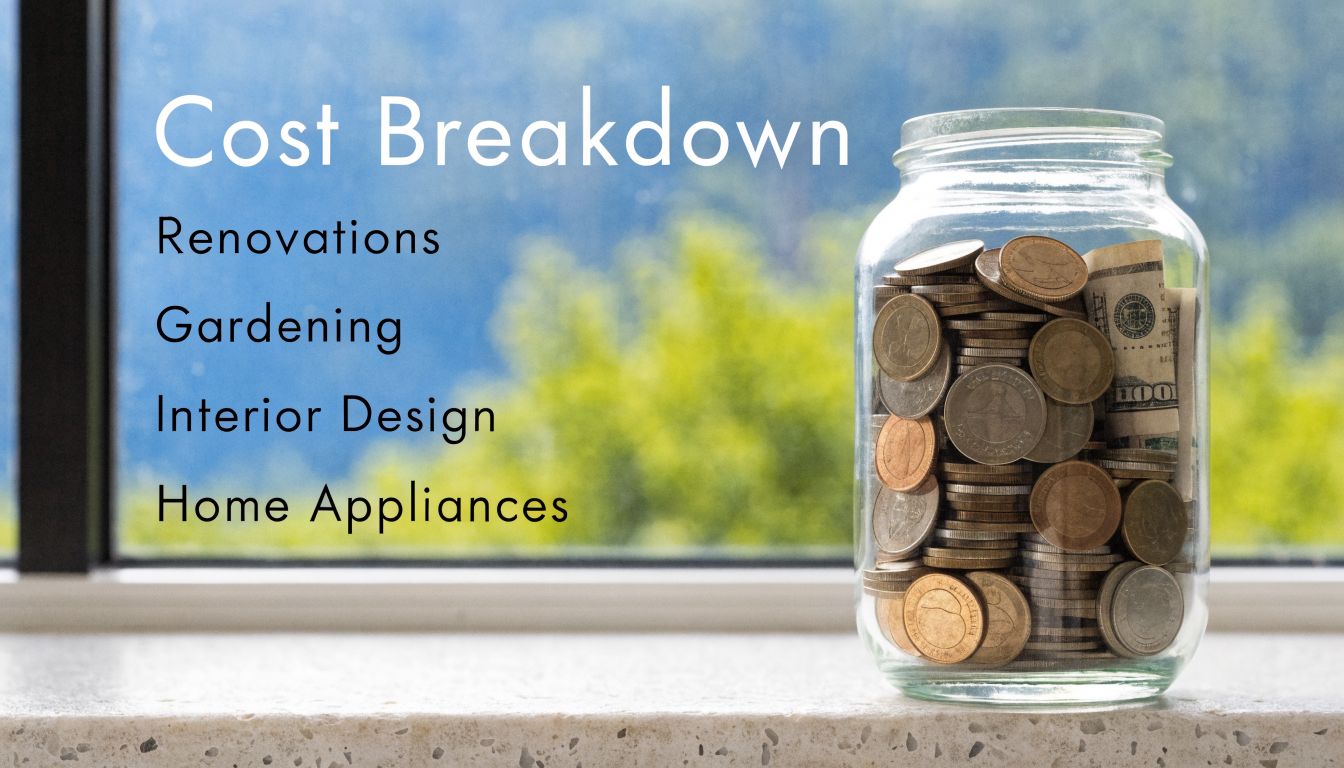 A glass jar filled with coins and a bill sitting on a ledge near a window.